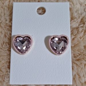 Heart-Shaped Pink Crystal Stud Earrings